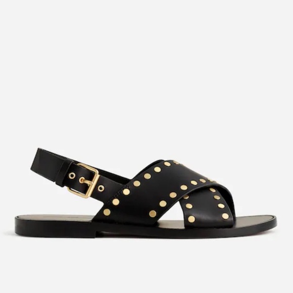 Madewell Tuley Crossover Sandal Black Leather Gold Studs Slingback - Picture 3 of 9